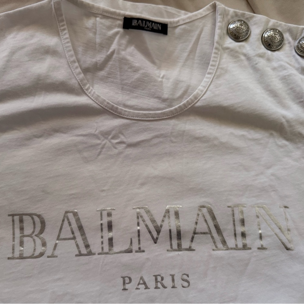 Balmain White Tee with Silver Details